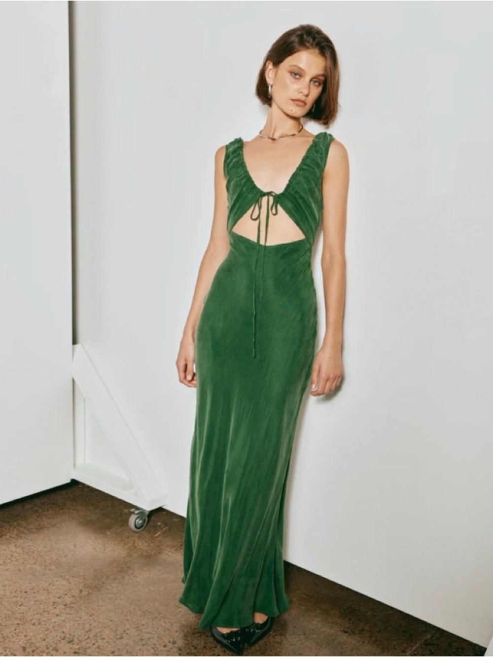 NWT Tie-Front Forest Green Cutout Maxi Dress